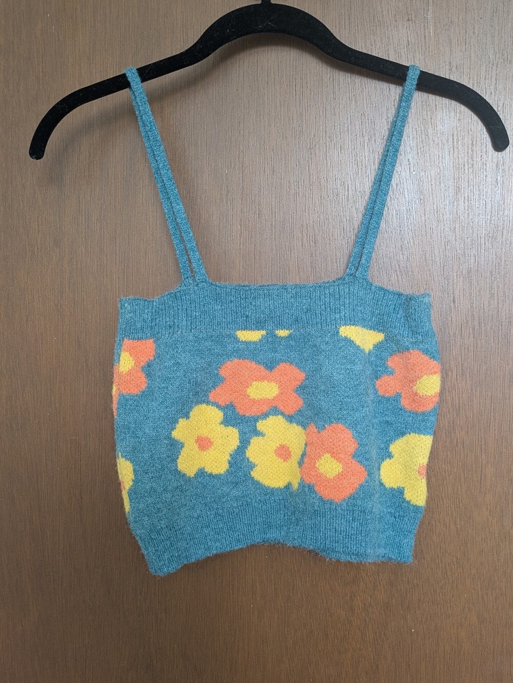 Blue Floral Knit Crop Tank